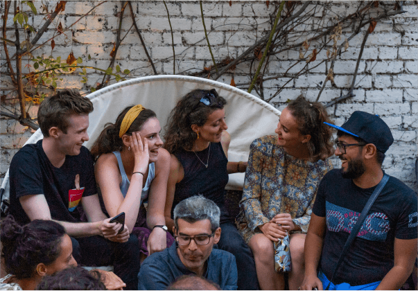 group of friends during the garden party